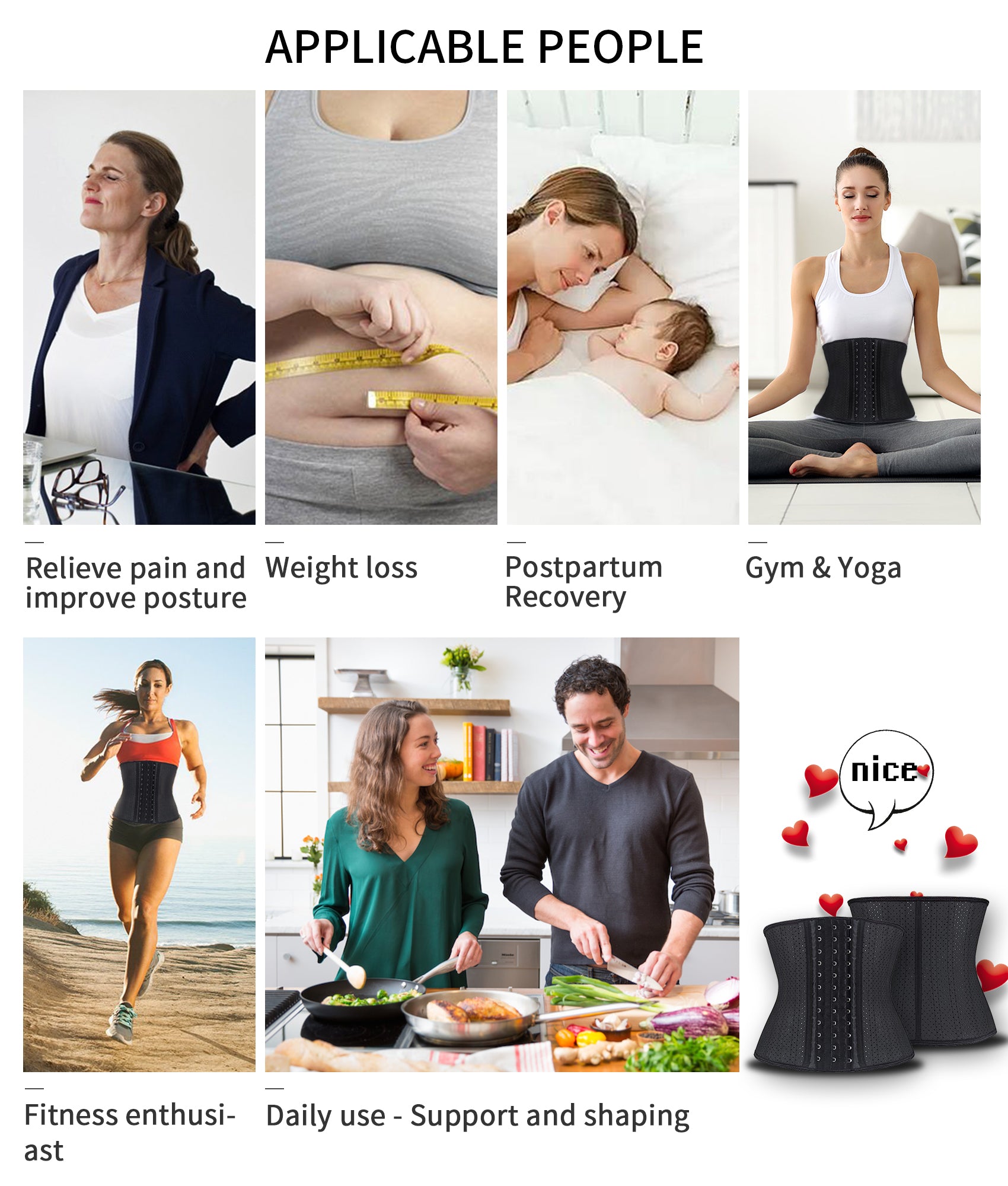 Cintura dimagrante in lattice traspirante da donna, 25 stecche in acciaio, 3 file di ganci