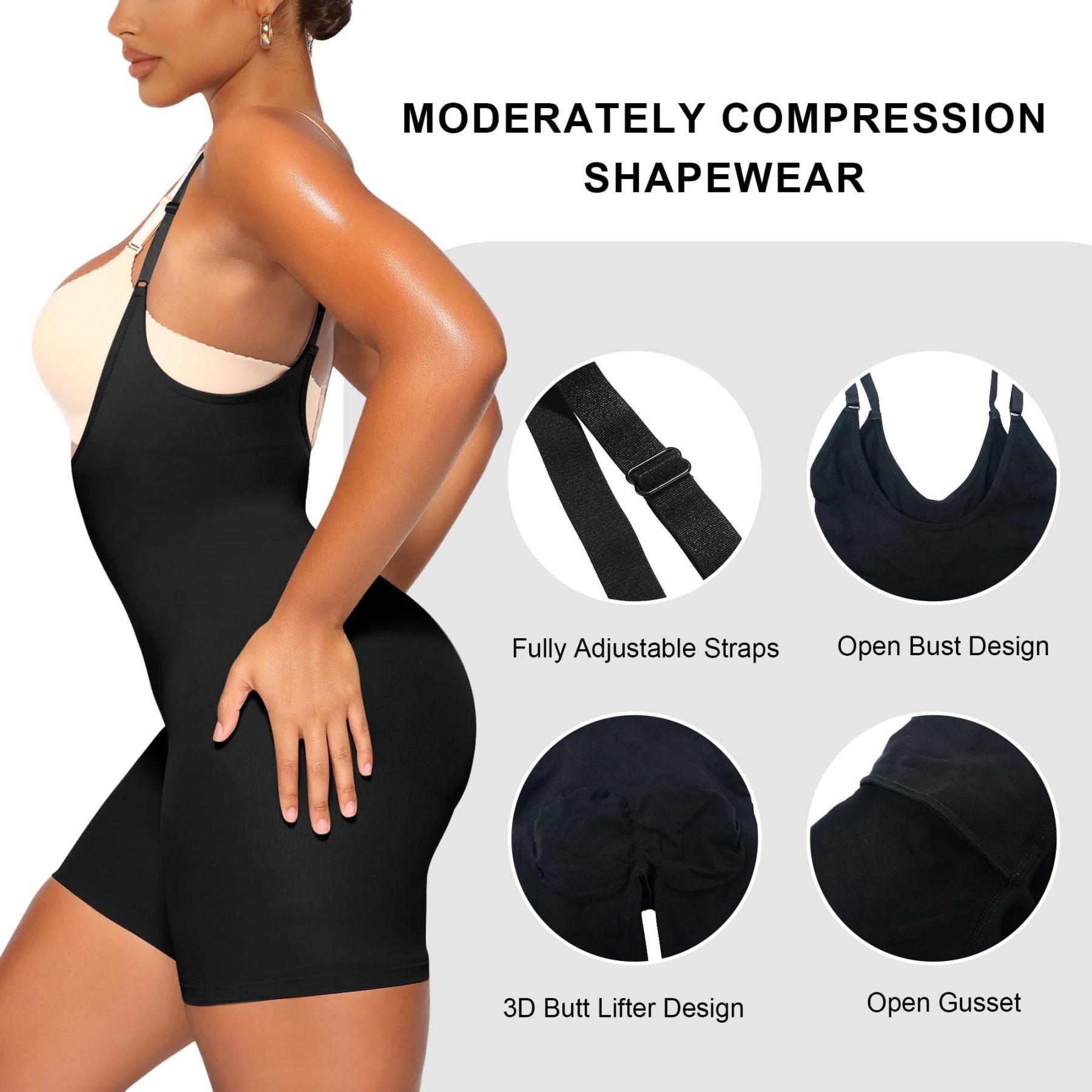  Bodysuit for Women Tummy Control Shapewear Open Bust Mid-Thigh Sculpting Body Shaper