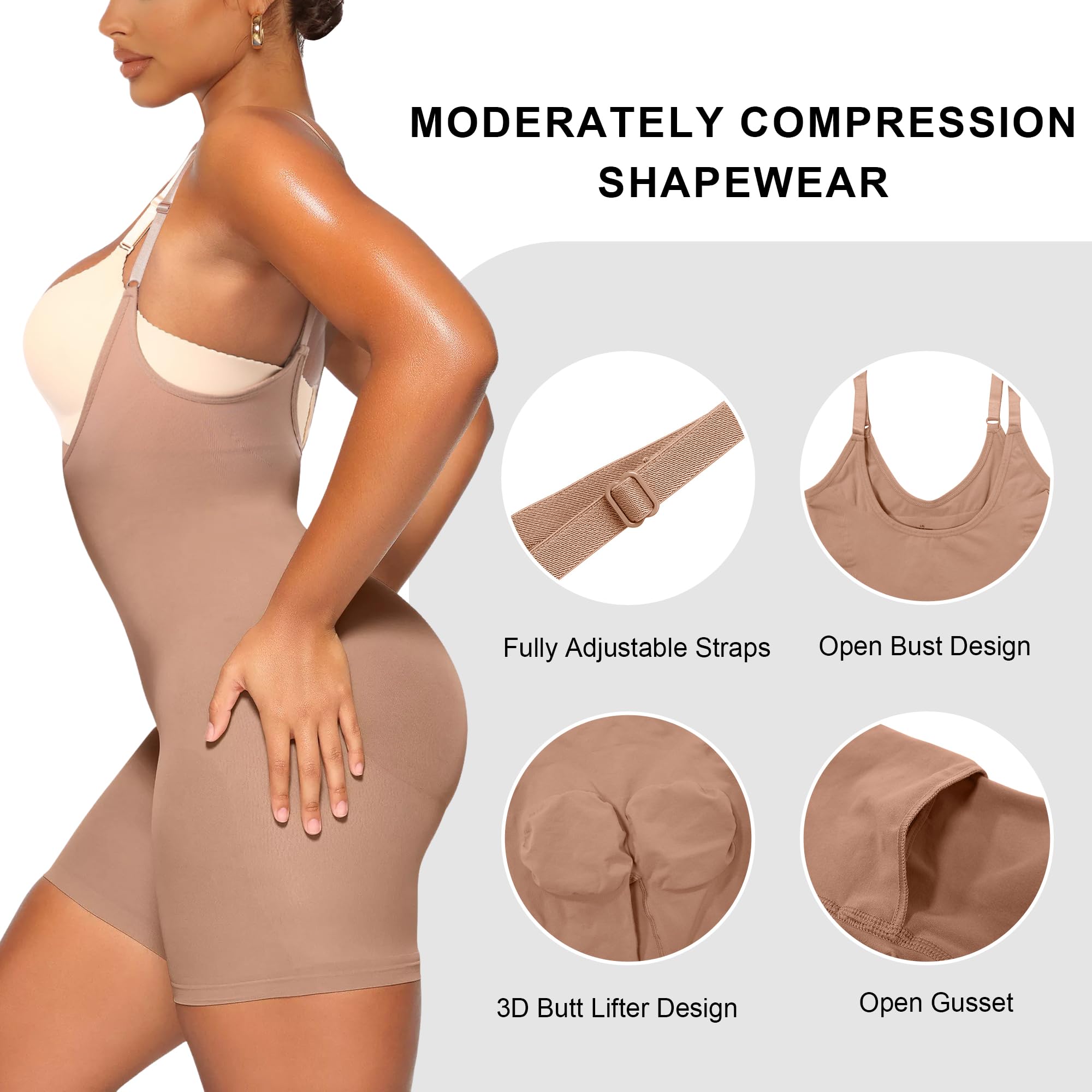  Bodysuit for Women Tummy Control Shapewear Open Bust Mid-Thigh Sculpting Body Shaper