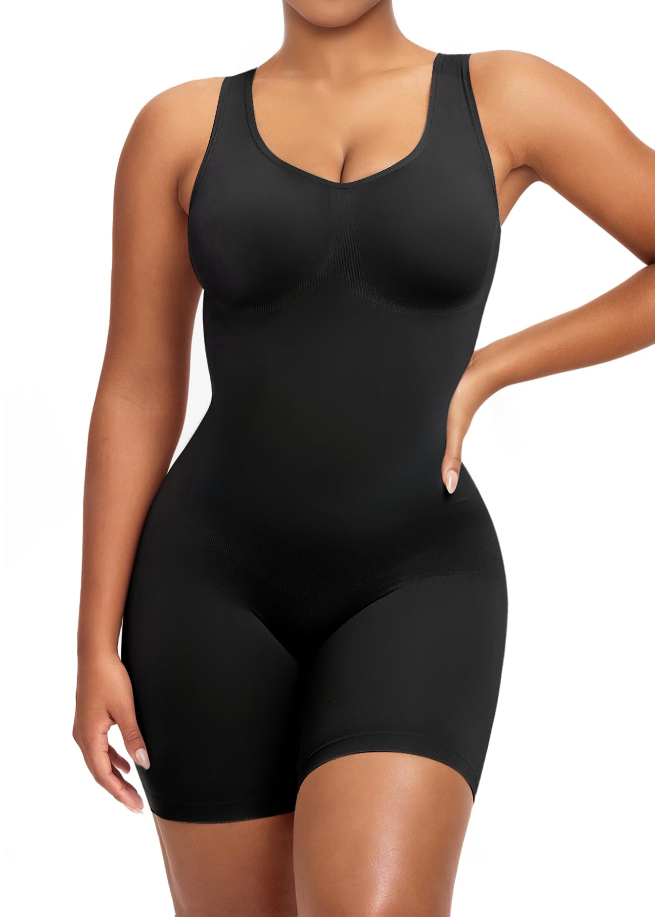  Shapewear Bodysuit for Women Tummy Control Scoop Neck Mid Thigh Sculpting Body Shaper