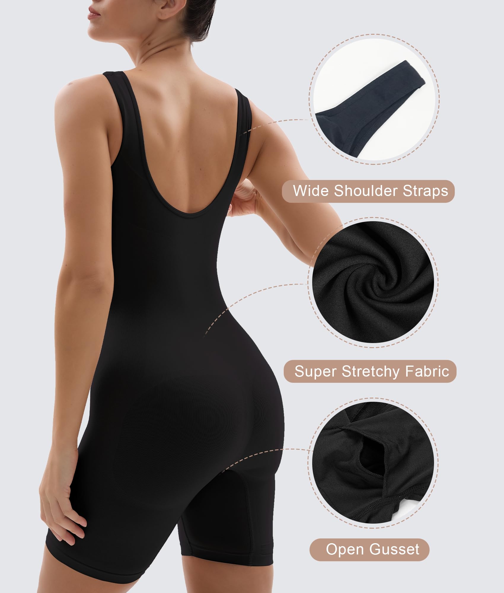  Shapewear Bodysuit for Women Tummy Control Scoop Neck Mid Thigh Sculpting Body Shaper