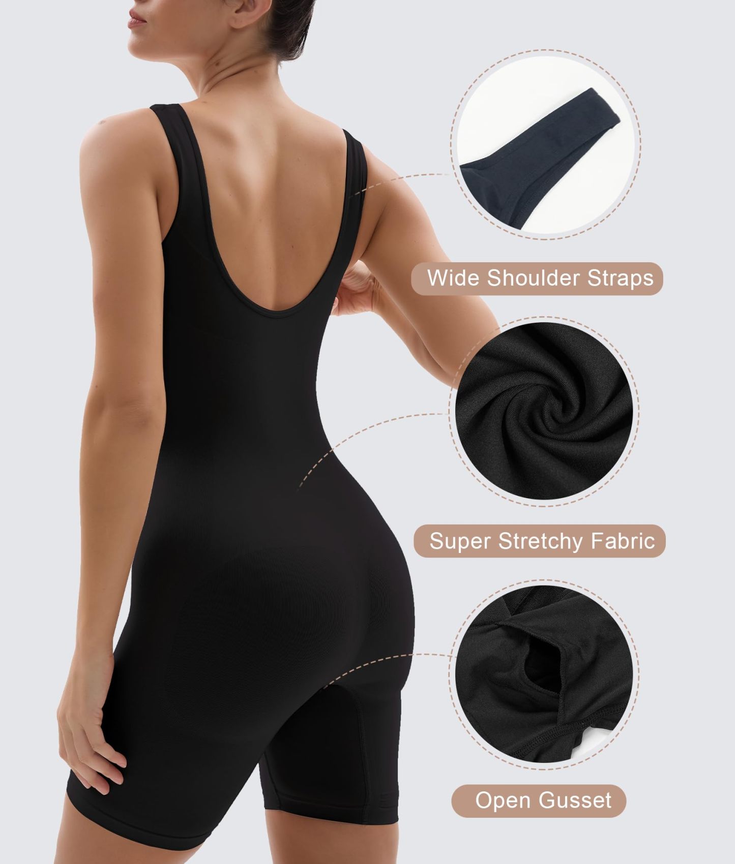  Shapewear Bodysuit for Women Tummy Control Scoop Neck Mid Thigh Sculpting Body Shaper