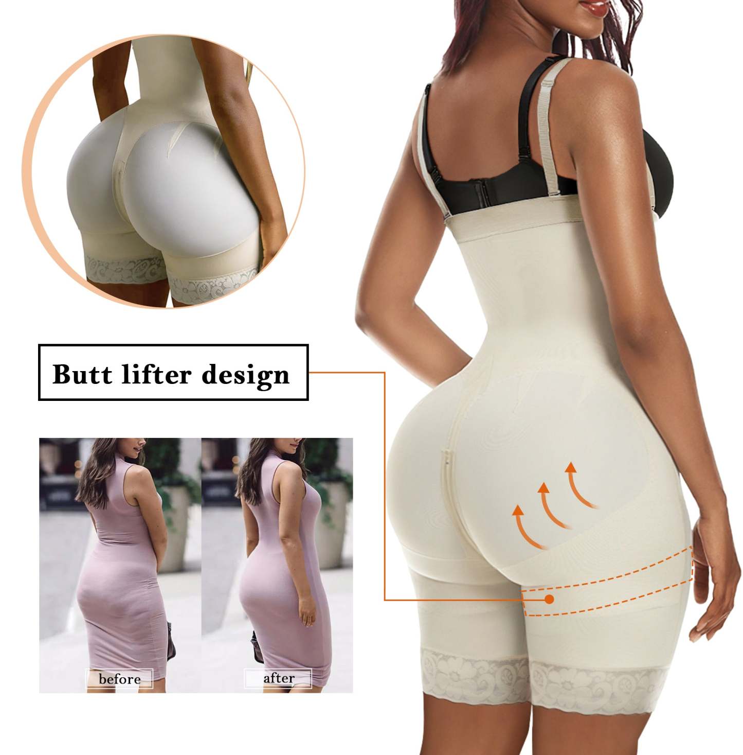  Fajas Colombianas Shapewear for Women Tummy Control Body Shaper Butt Lifter Thigh Slimmer with Zipper Crotch