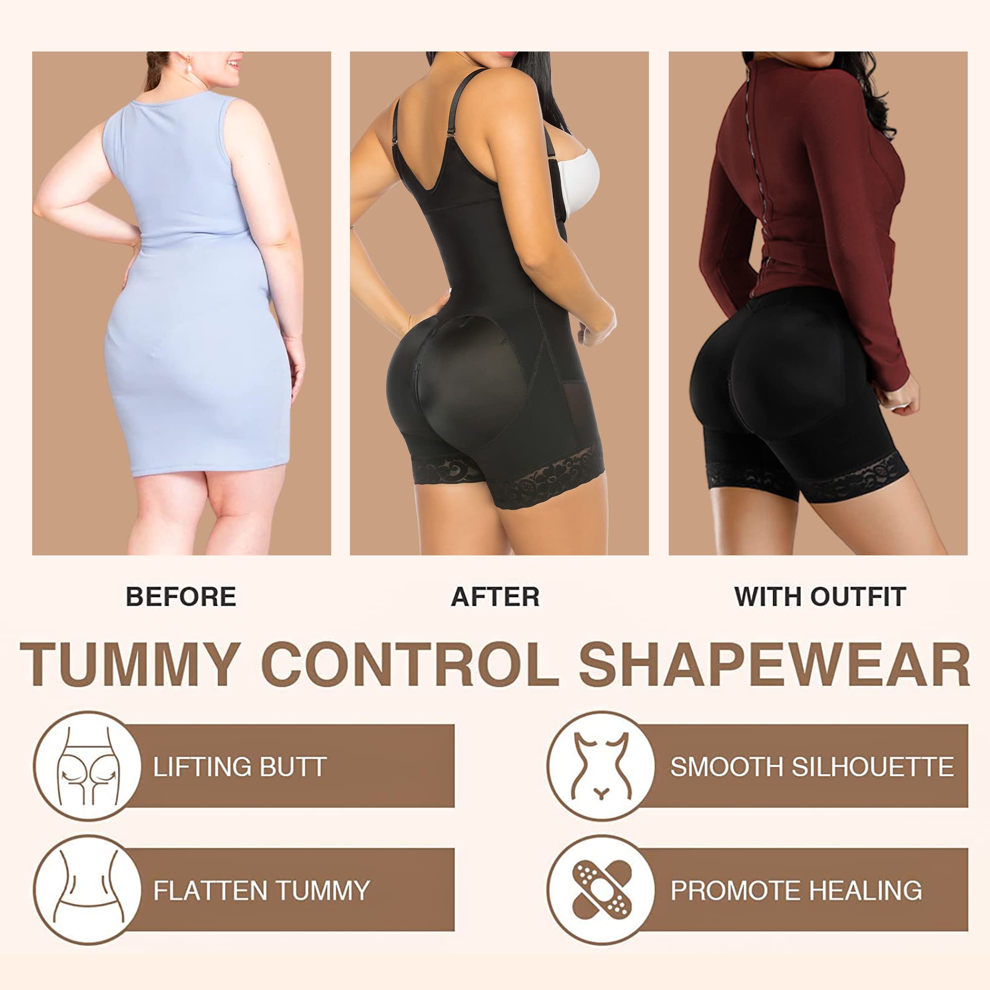  Fajas Colombianas Shapewear for Women Tummy Control Post Surgery Compression Garment with Zipper Crotch