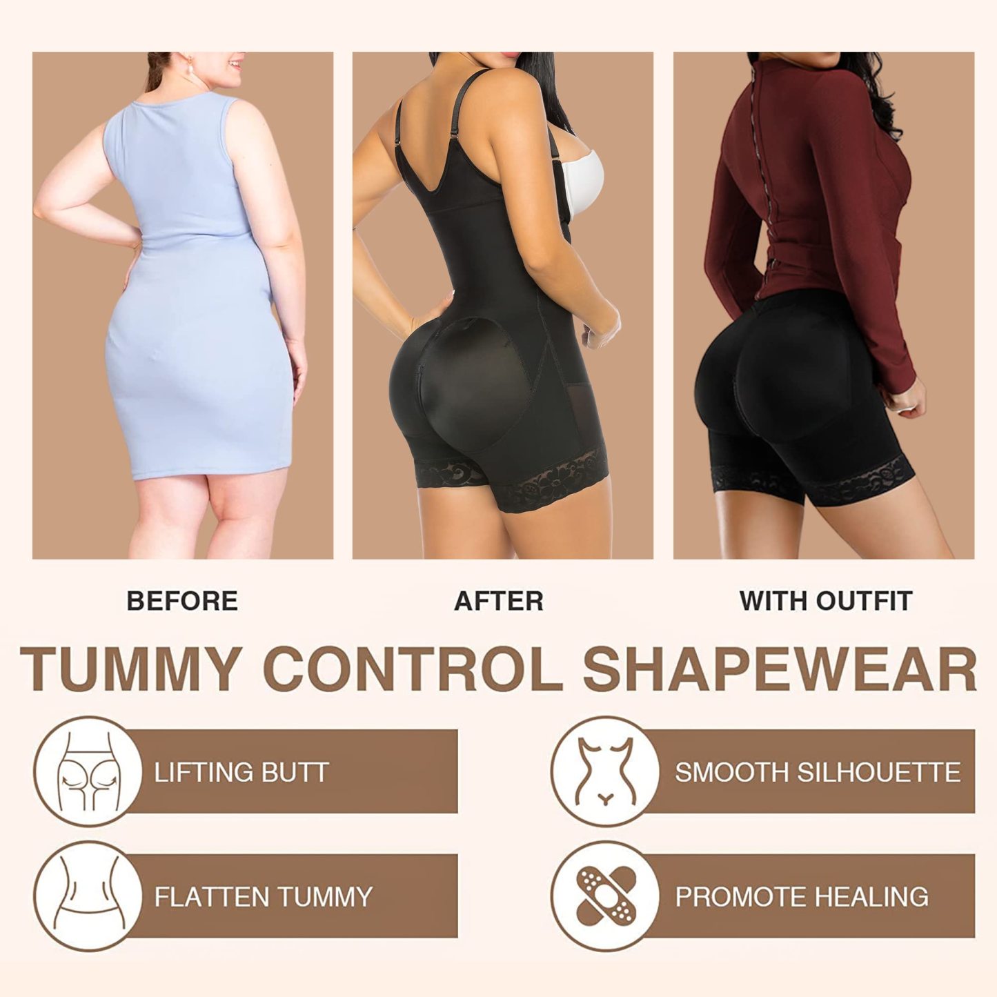  Fajas Colombianas Shapewear for Women Tummy Control Post Surgery Compression Garment with Zipper Crotch