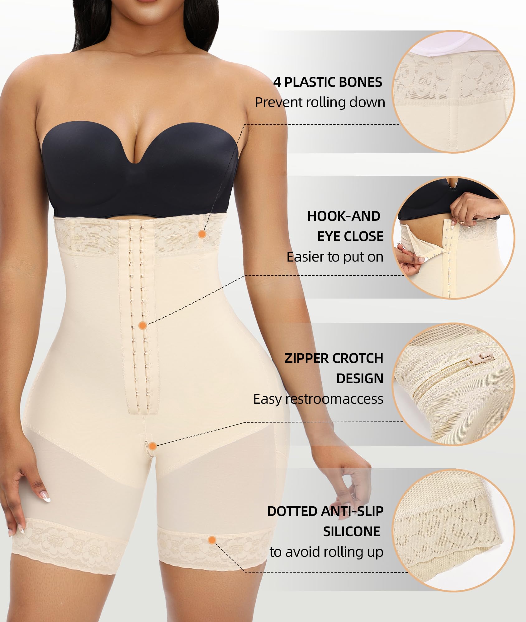  Tummy Control Shapewear for Women Fajas Colombianas Body Shaper Shorts with Zipper Crotch