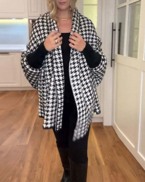 Cardigan ponte a spalle in tessuto pied-de-poule