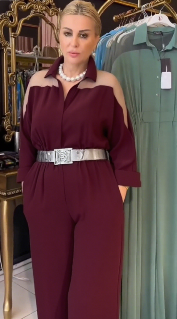 Tuta intera elegante in tessuto voile a maniche lunghe