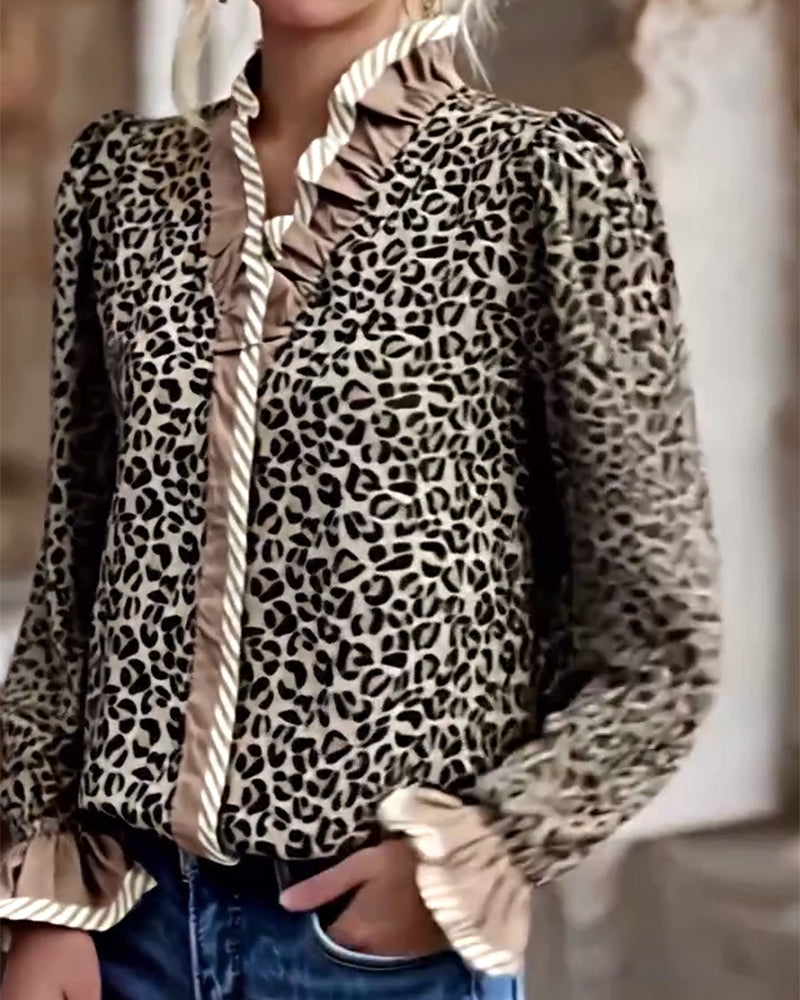 Camicia leopardata a manica lunga casual