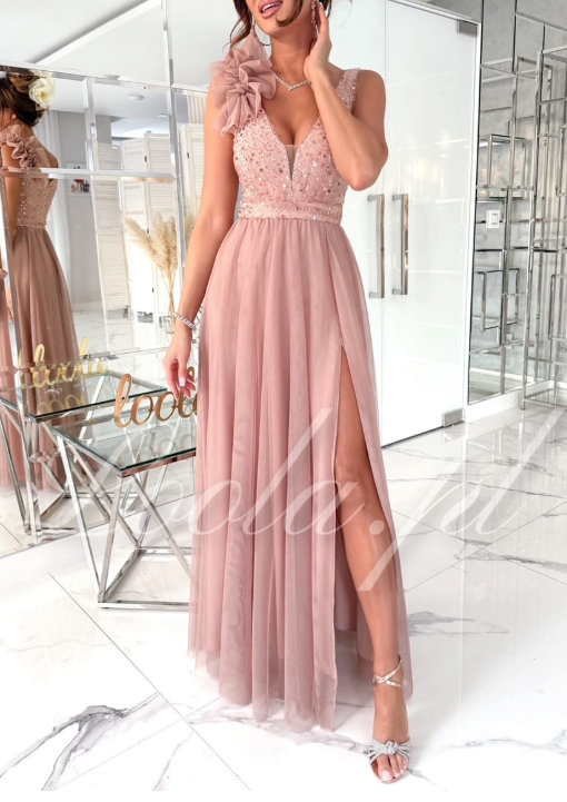 Abito lungo in chiffon scintillante