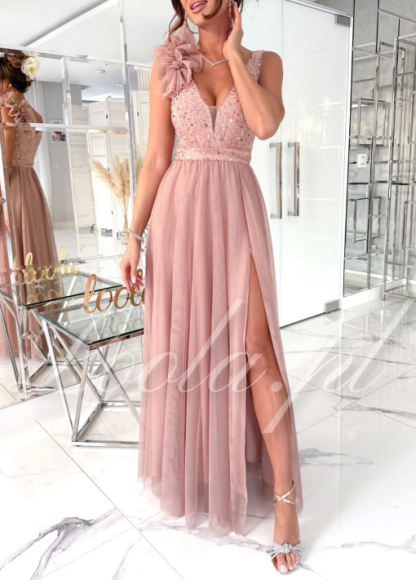 Abito lungo in chiffon scintillante