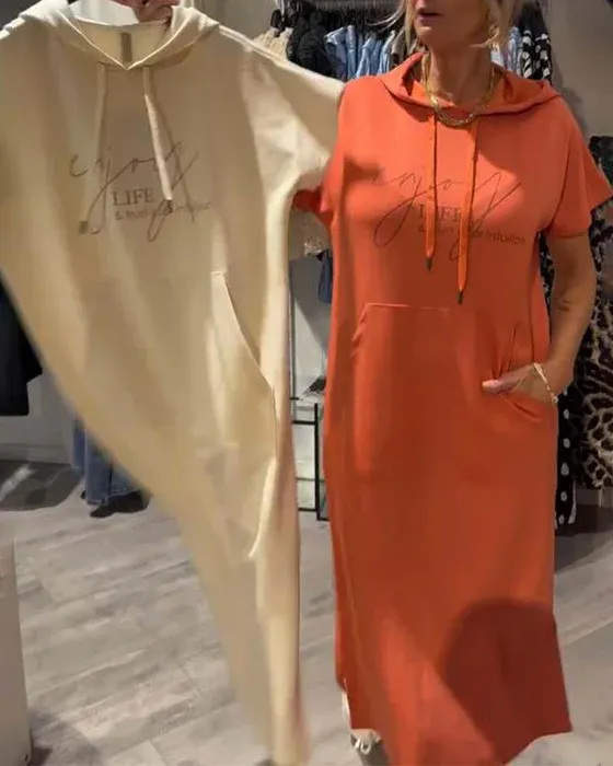 női pamut kapucnis, zsebes kötényruha