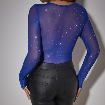 Body con ferretto in rete con paillettes