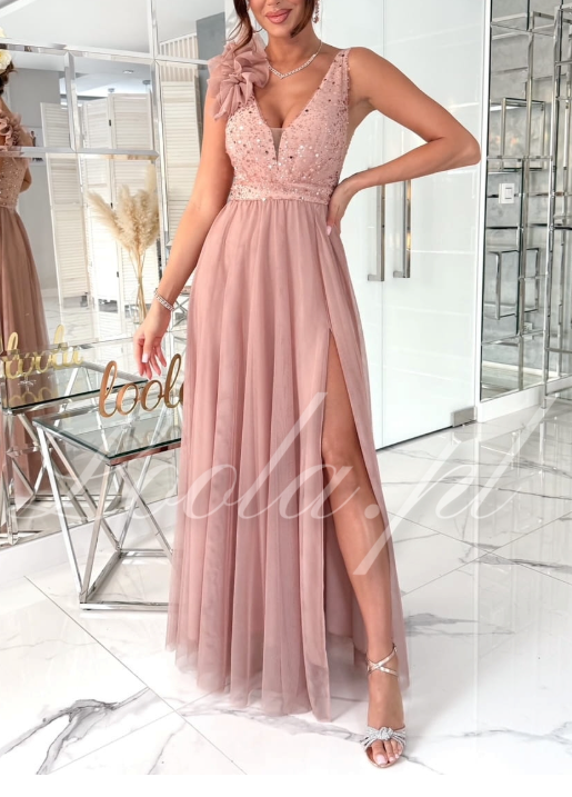 Abito lungo in chiffon scintillante