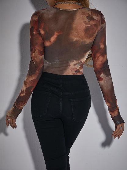 Body con ferretto in pizzo con stampa a rete