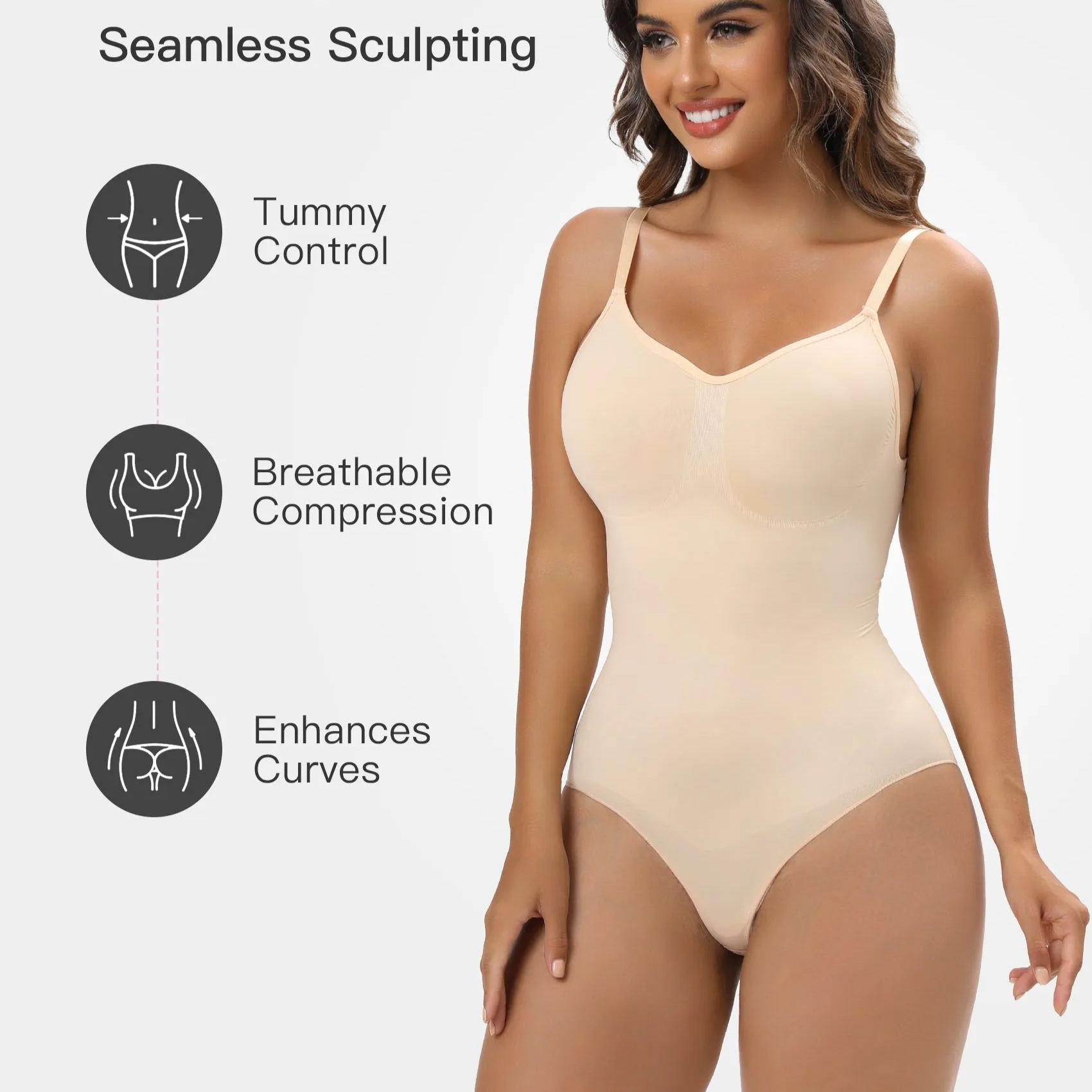 Women Shapewear Tummy Control Bodysuit Seamless Sculpting Snatched Waist Body Suit Brief