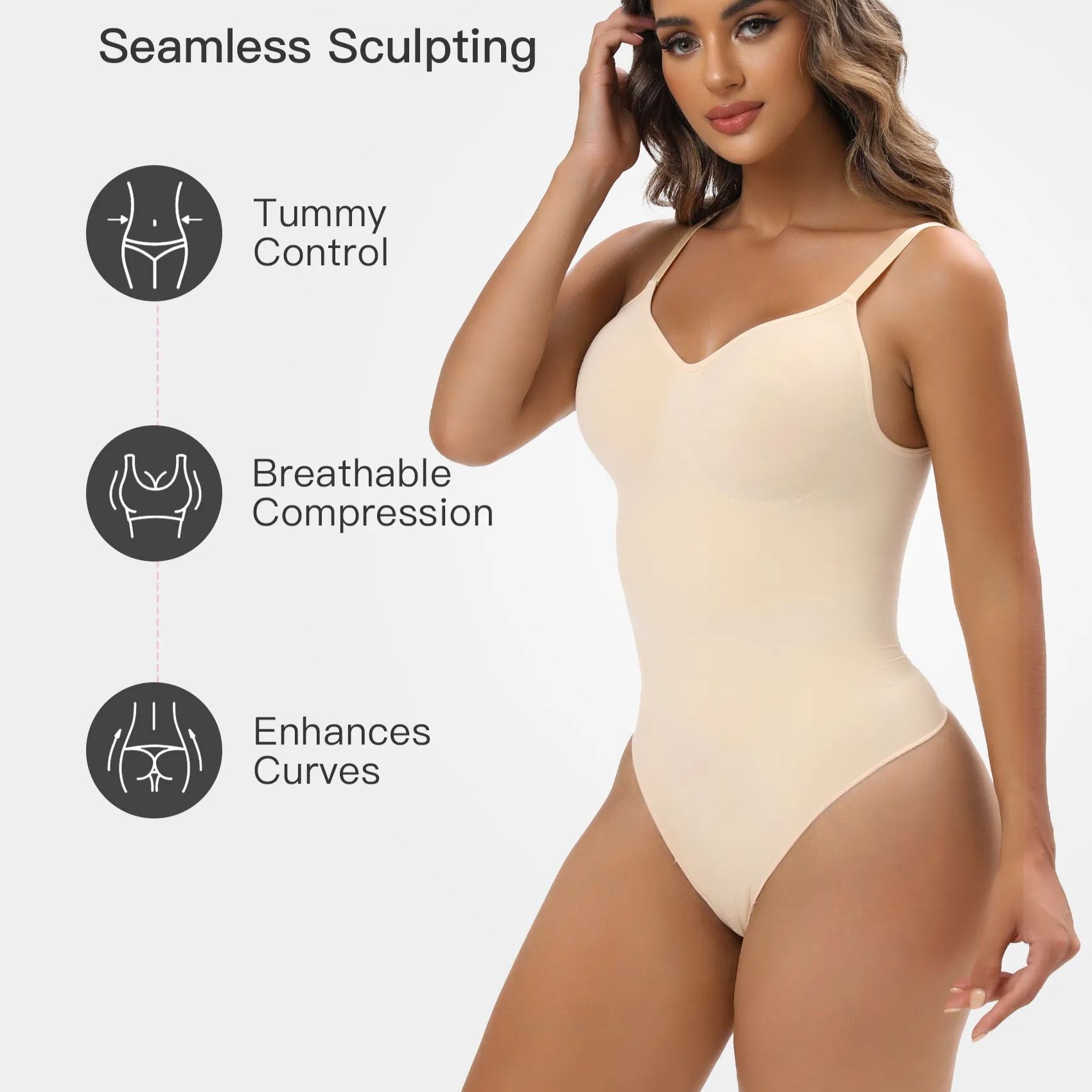  Women Shapewear Tummy Control Bodysuit Seamless Sculpting Snatched Waist Body Suit Thong