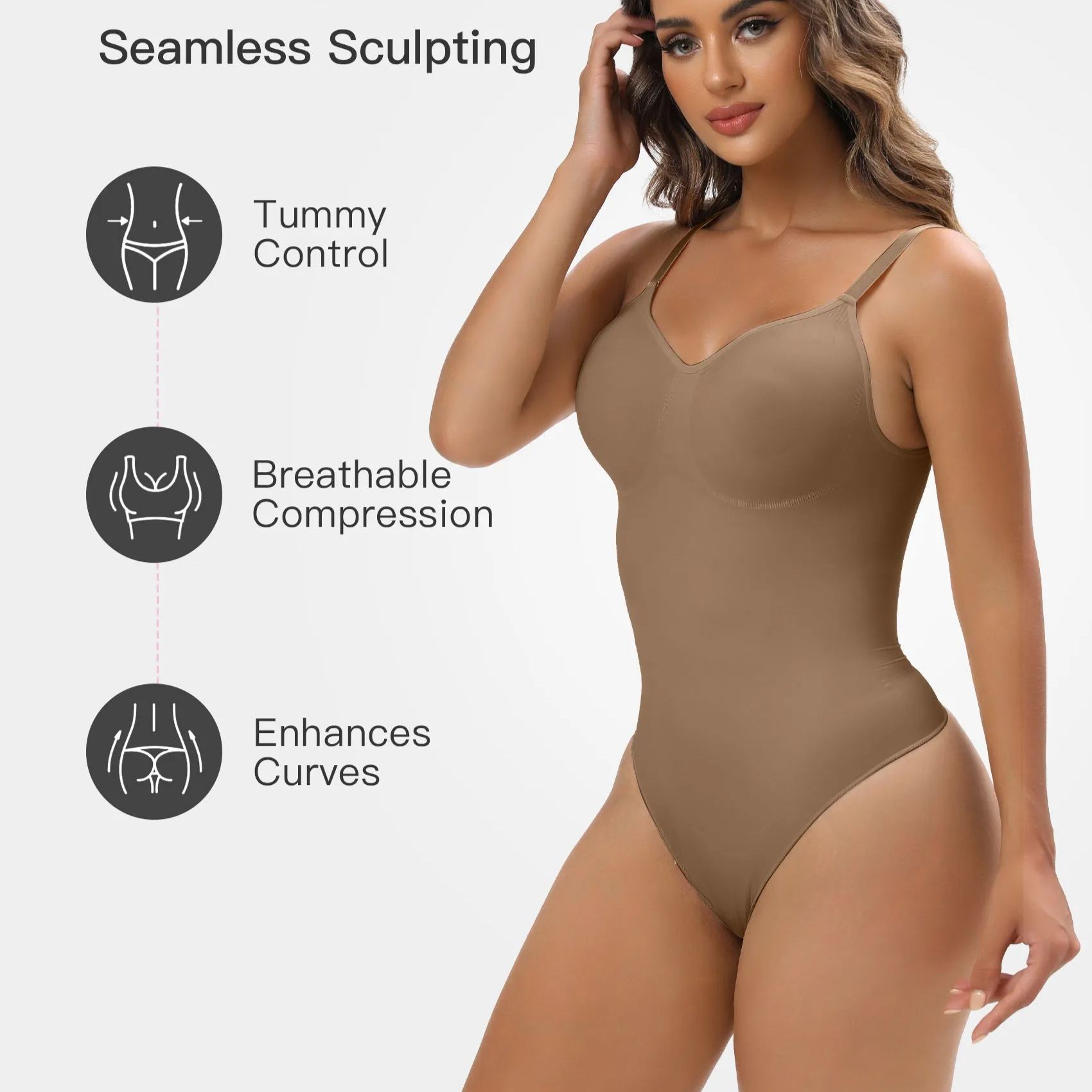 Women Shapewear Tummy Control Bodysuit Seamless Sculpting Snatched Waist Body Suit Thong