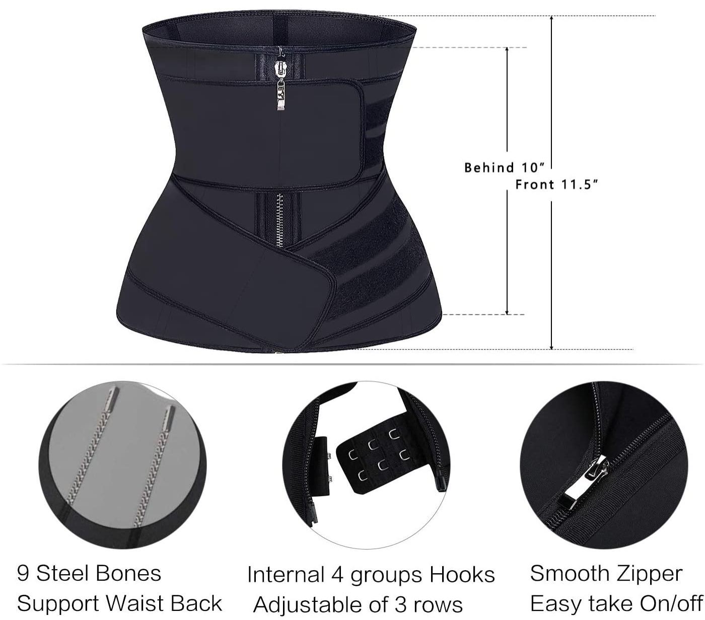 Cintura dimagrante in lattice Jsculpt da donna con cerniera e due cinturini