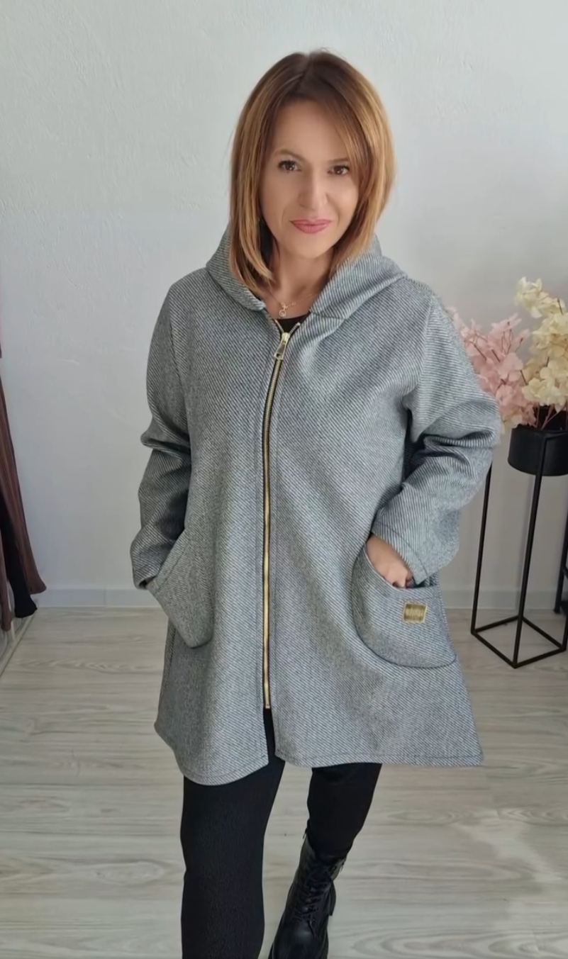 Giacca casual con cappuccio in tessuto twill