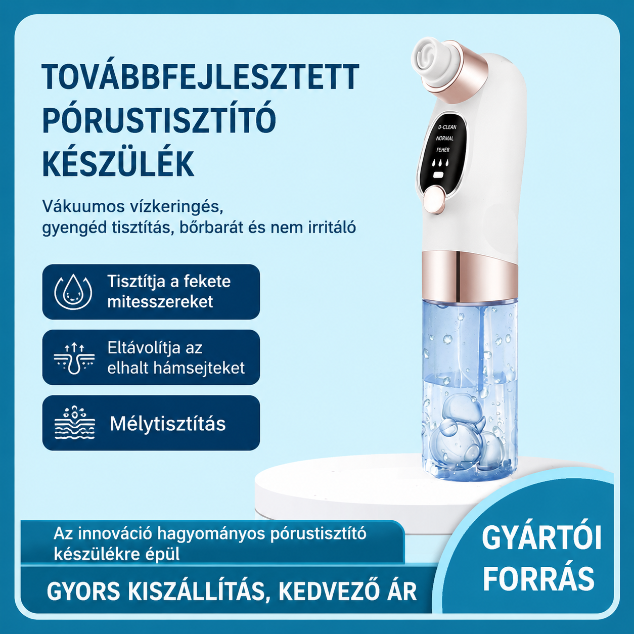 Mini buborékos arctisztító készülék otthoni használatra, arcpórusok tisztítására, mitesszerek eltávolítására, pattanások kezelésére, oxigénes infúziós készülék, mitesszer eltávolító, szépségápolási eszköz.