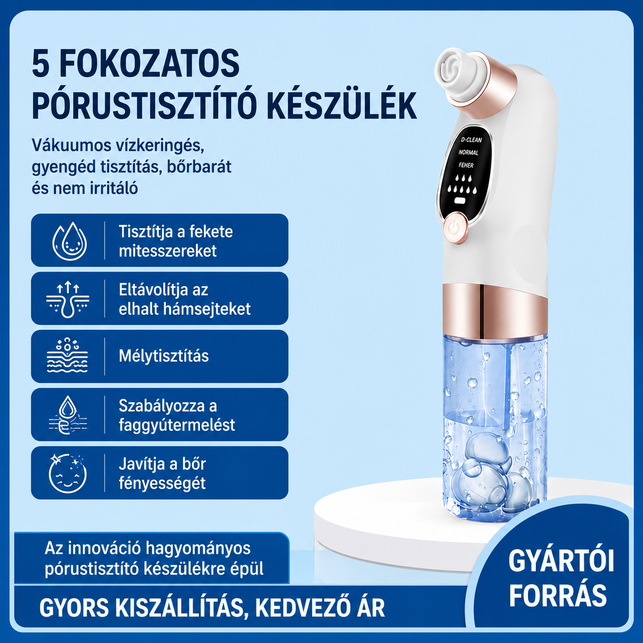 Mini buborékos arctisztító készülék otthoni használatra, arcpórusok tisztítására, mitesszerek eltávolítására, pattanások kezelésére, oxigénes infúziós készülék, mitesszer eltávolító, szépségápolási eszköz.