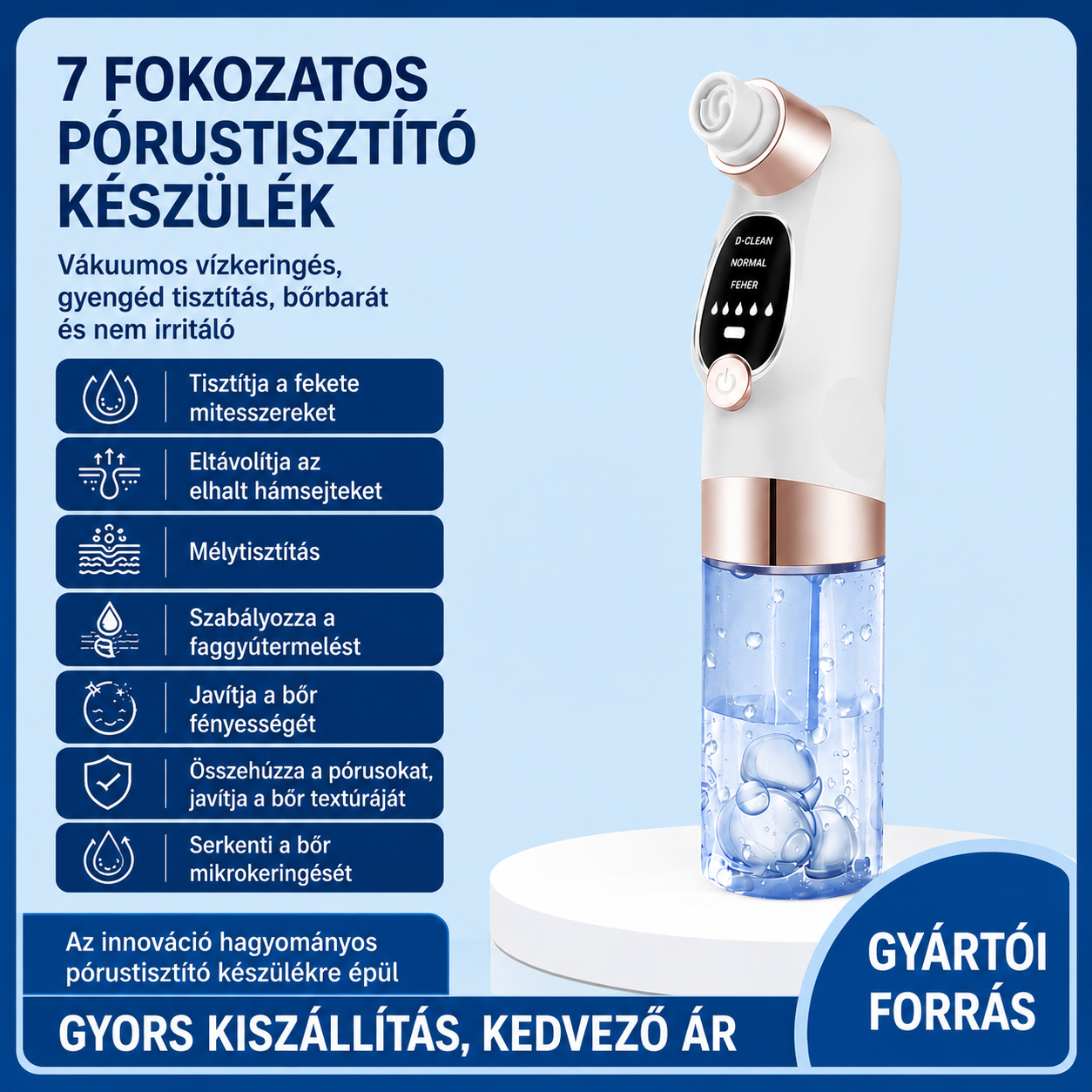 Mini buborékos arctisztító készülék otthoni használatra, arcpórusok tisztítására, mitesszerek eltávolítására, pattanások kezelésére, oxigénes infúziós készülék, mitesszer eltávolító, szépségápolási eszköz.
