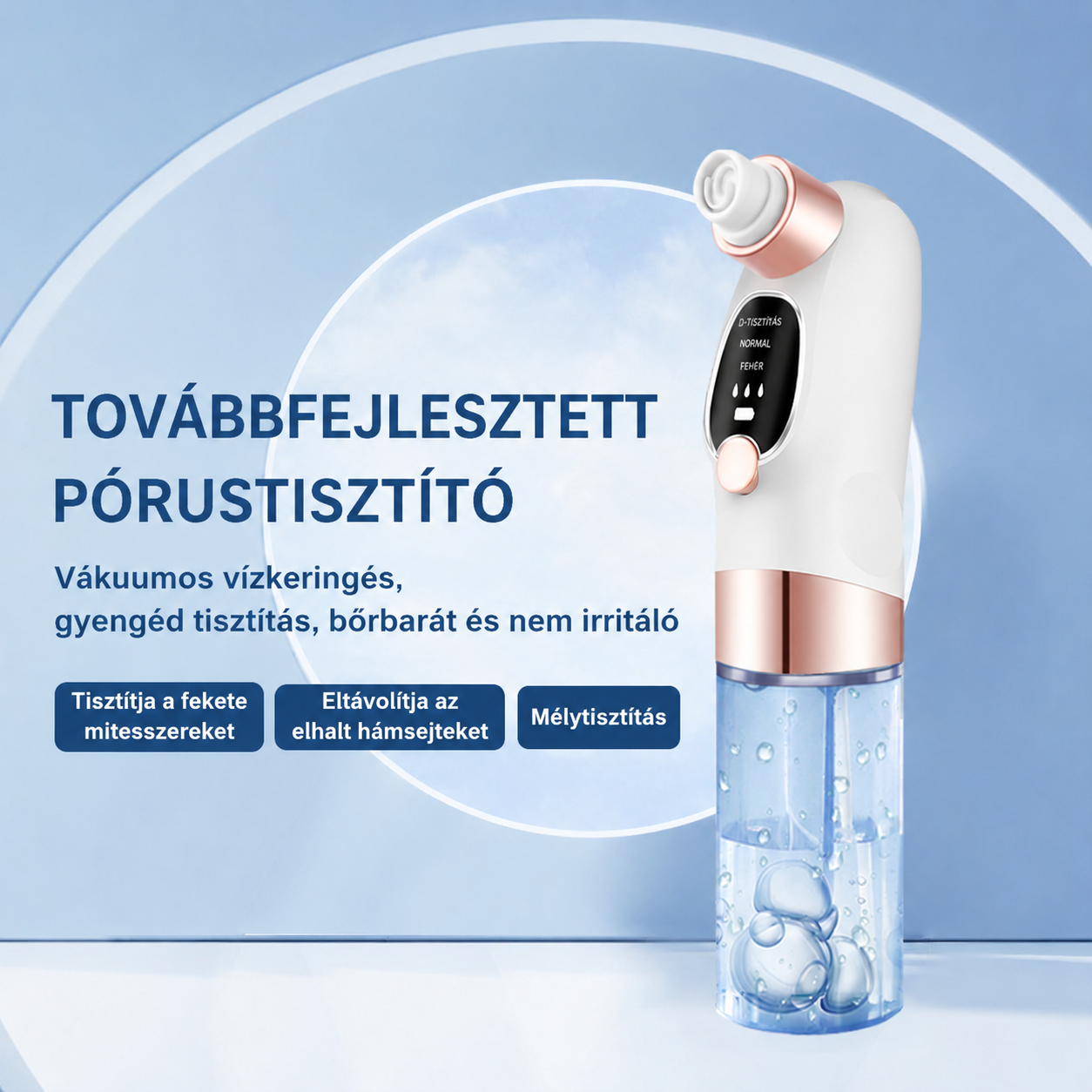 Mini buborékos arctisztító készülék otthoni használatra, arcpórusok tisztítására, mitesszerek eltávolítására, pattanások kezelésére, oxigénes infúziós készülék, mitesszer eltávolító, szépségápolási eszköz.