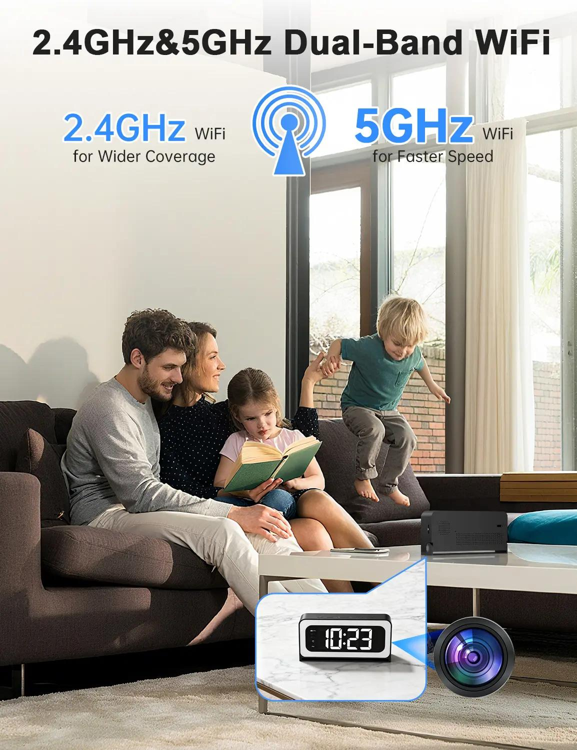2K HD WiFi-s órakamera – Vezeték nélküli biztonsági kamera éjszakai színes látásmóddal, mozgásérzékeléssel, hurokfelvétellel, 2,4 GHz-es WiFi-kapcsolattal, akkumulátoros tápellátással és távoli élőképes megfigyelési lehetőséggel otthonok és irodák számára