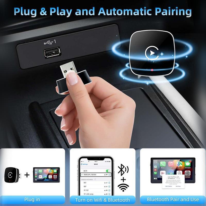 2026-os vezeték nélküli CarPlay adapter iPhone-hoz/Androidhoz – gyors csatlakozás, késleltetésmentes működés, kihangosított hívások, vezeték nélküli adapter és CarPlay-kulcs (dongle)