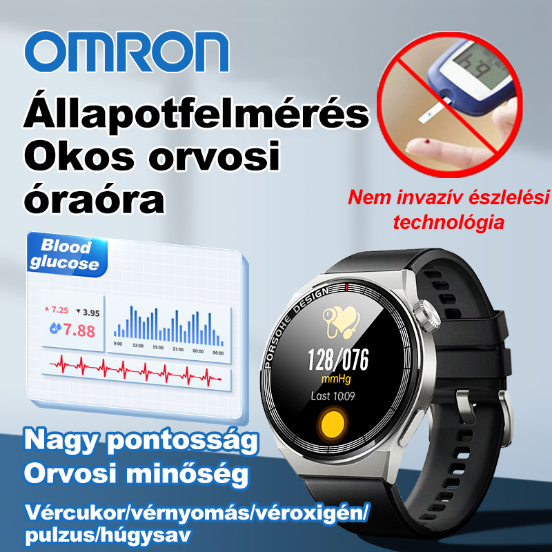 Omron nagy pontosságú, nem invazív vércukorszint-mérő lézerterápiás óra