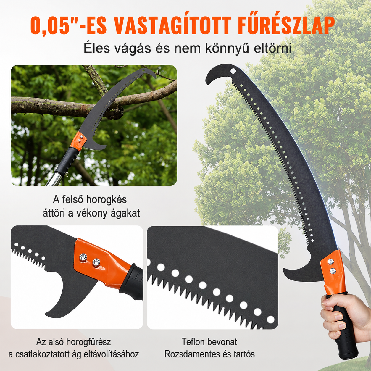 VEVOR kézi magas ágvágó fűrész, 2,2 - 8,2 m teleszkópos ágvágó, éles acélpengékkel, alkalmas magas ágak metszésére, és könnyű, 2,4 m hosszú üvegszálas nyéllel pálmafák és cserjék metszéséhez.