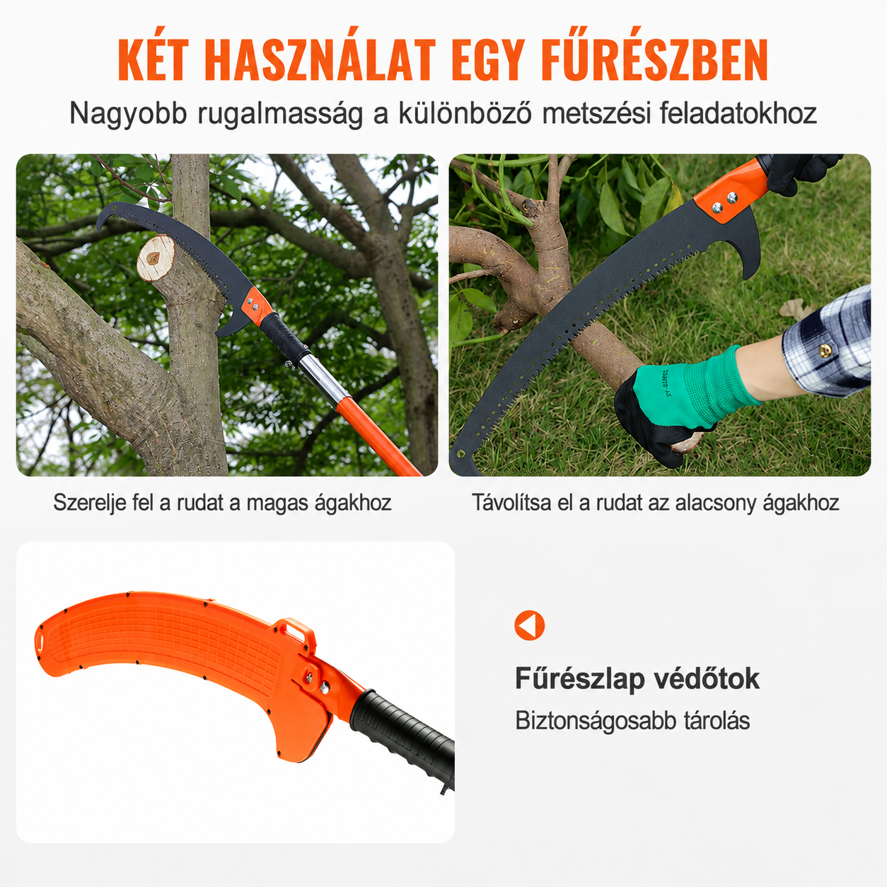 VEVOR kézi magas ágvágó fűrész, 2,2 - 8,2 m teleszkópos ágvágó, éles acélpengékkel, alkalmas magas ágak metszésére, és könnyű, 2,4 m hosszú üvegszálas nyéllel pálmafák és cserjék metszéséhez.