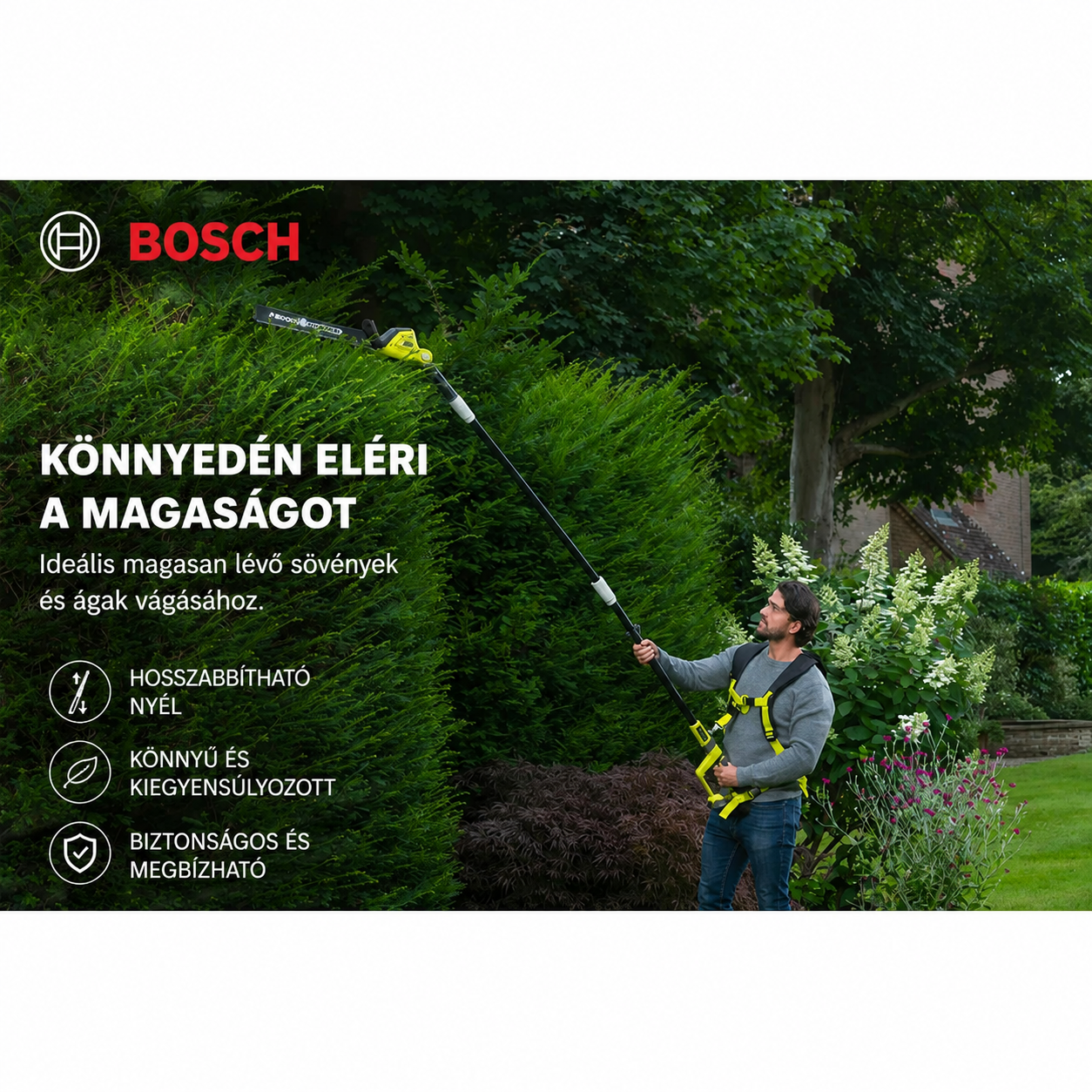 [Copy]BOSCH 3 az 1-ben fűnyíró/szegélynyíró, 43 cm vágási szélességgel, 25 cm-es bozótvágóval, gumi fogantyúval és vállpánttal, 2 akkumulátorral.