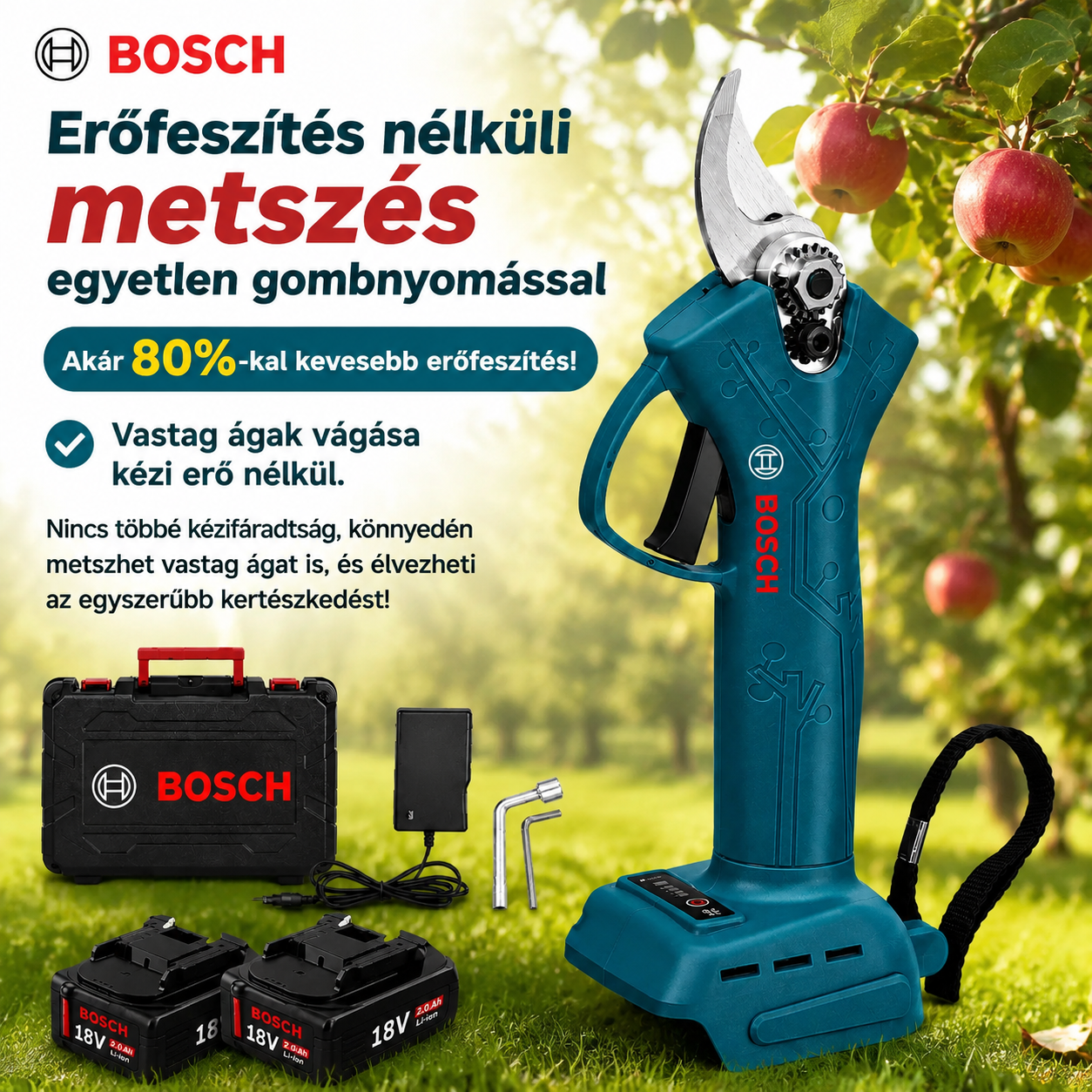 BOSCH 30 mm-es  Akkumulátoros  Elektromos  Metővágó  Olló  2  akkumulátorral