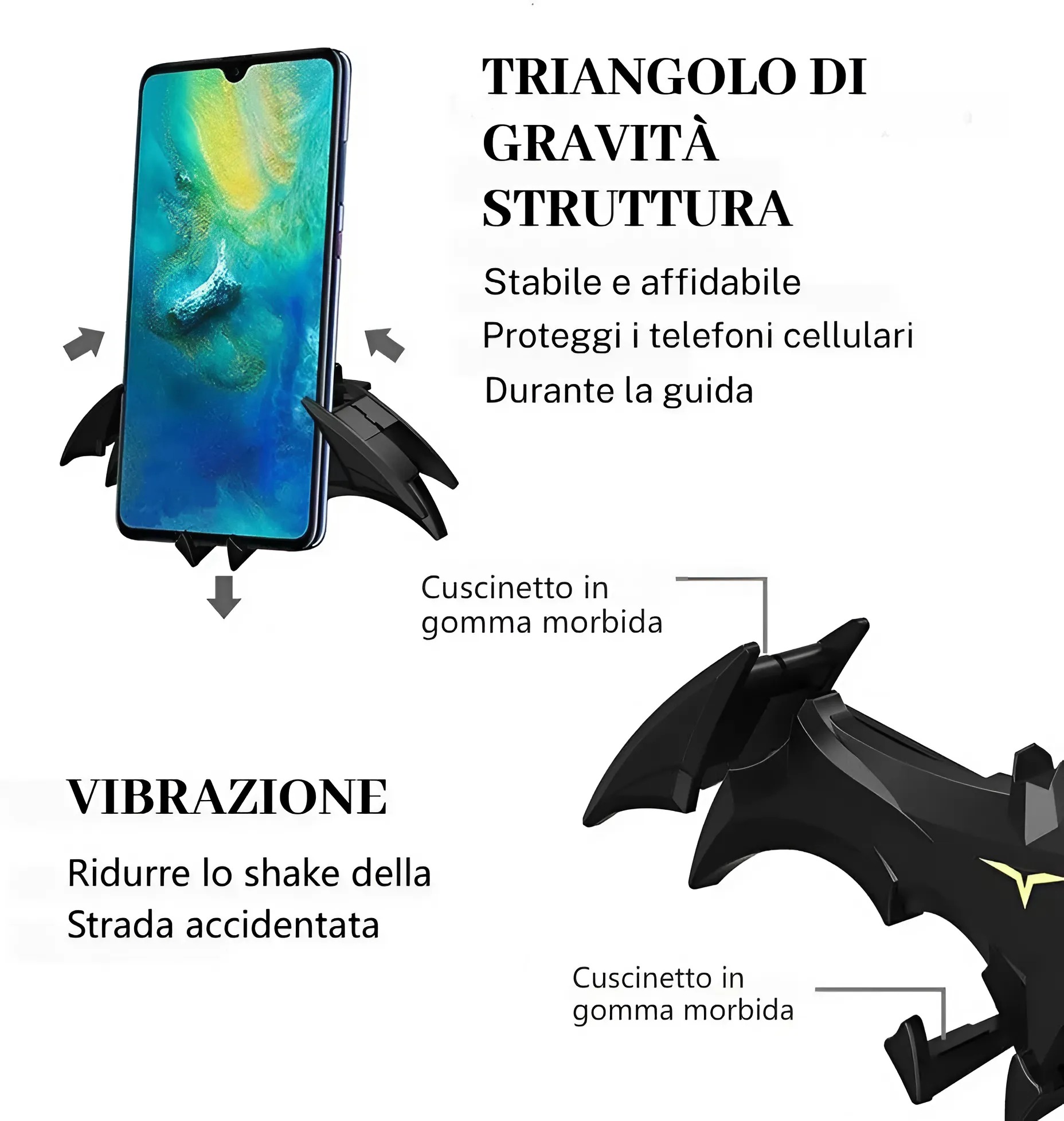 Supporto per telefono da auto a forma di ali di pipistrello