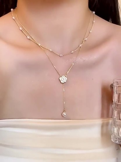 Nuova collana da donna in argento 925 con doppio strato di perle Akoya