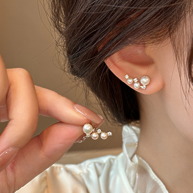Orecchini con perle Akoya naturali da donna, orecchini a forma di ago in argento sterling 925