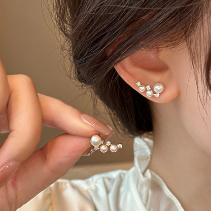 Orecchini con perle Akoya naturali da donna, orecchini a forma di ago in argento sterling 925