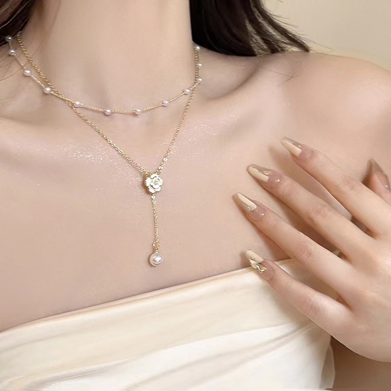 Nuova collana da donna in argento 925 con doppio strato di perle Akoya