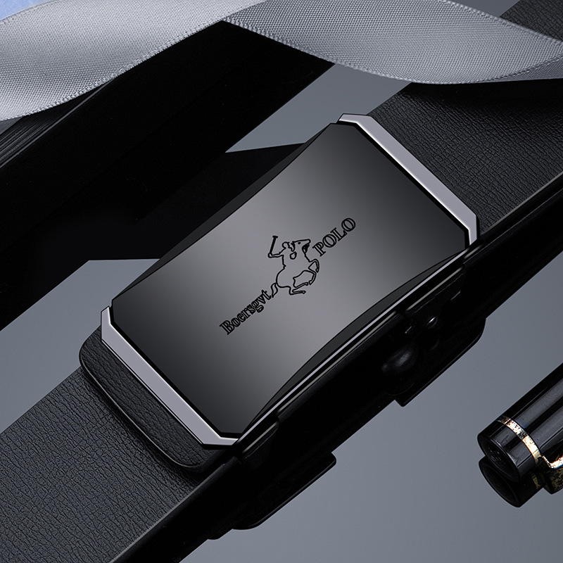 (Offerta a tempo limitato)Cintura da uomo in vera pelle di vacchetta fatta a mano con fibbia automatica,Cornice placcata argento.