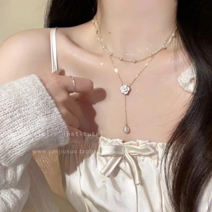 Nuova collana da donna in argento 925 con doppio strato di perle Akoya