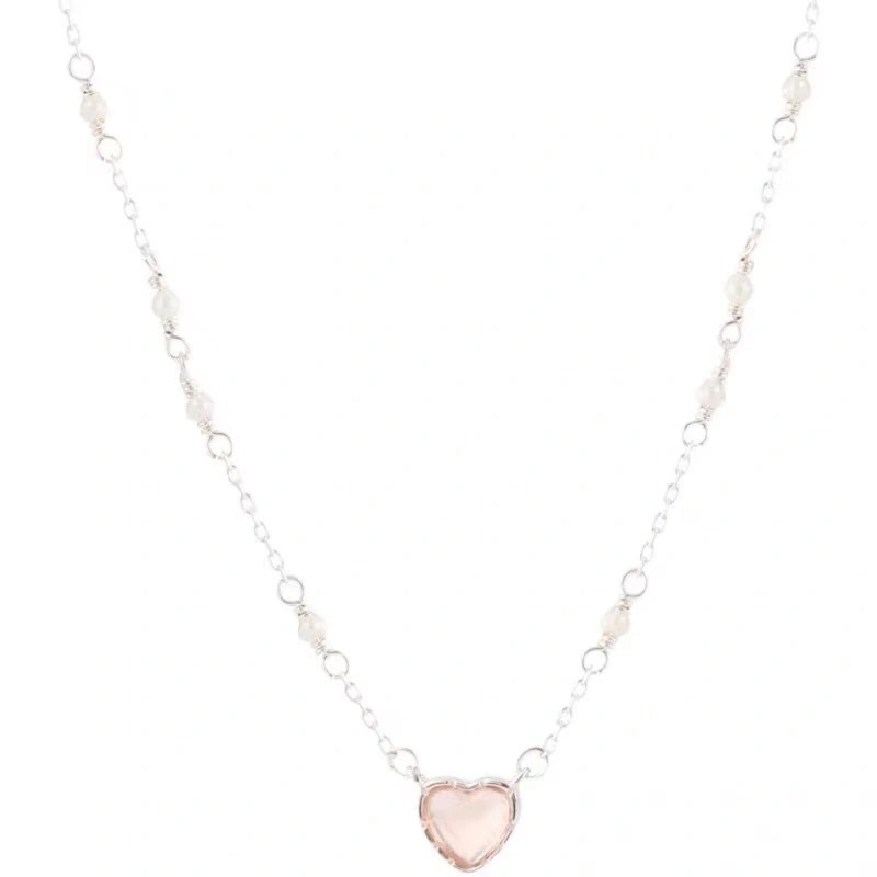 Collana con ciondolo a forma di cuore con occhio di gatto, da donna, leggera e di lusso, con design di nicchia e piccole perle di cristallo in polvere.