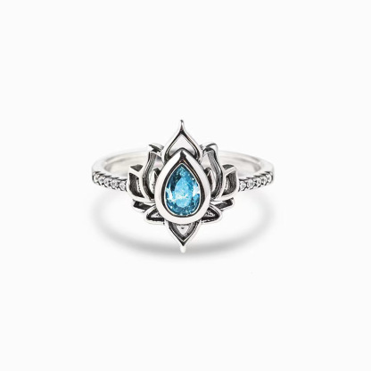 Anello con fiore a forma di goccia d'acqua e anello di loto (pietra preziosa naturale lucidata a mano dal Myanmar)