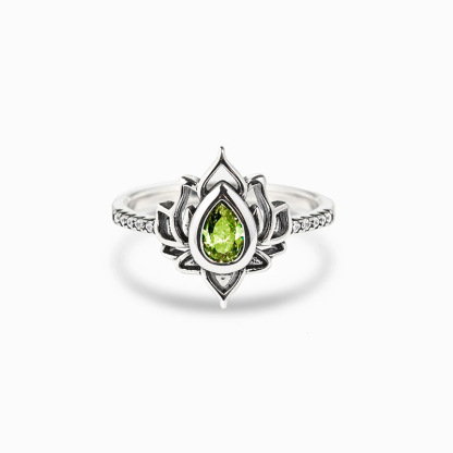 Anello con fiore a forma di goccia d'acqua e anello di loto (pietra preziosa naturale lucidata a mano dal Myanmar)