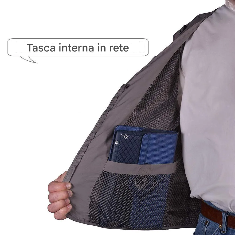 Gilet in tessuto a rete leggero per esterni con 16 tasche