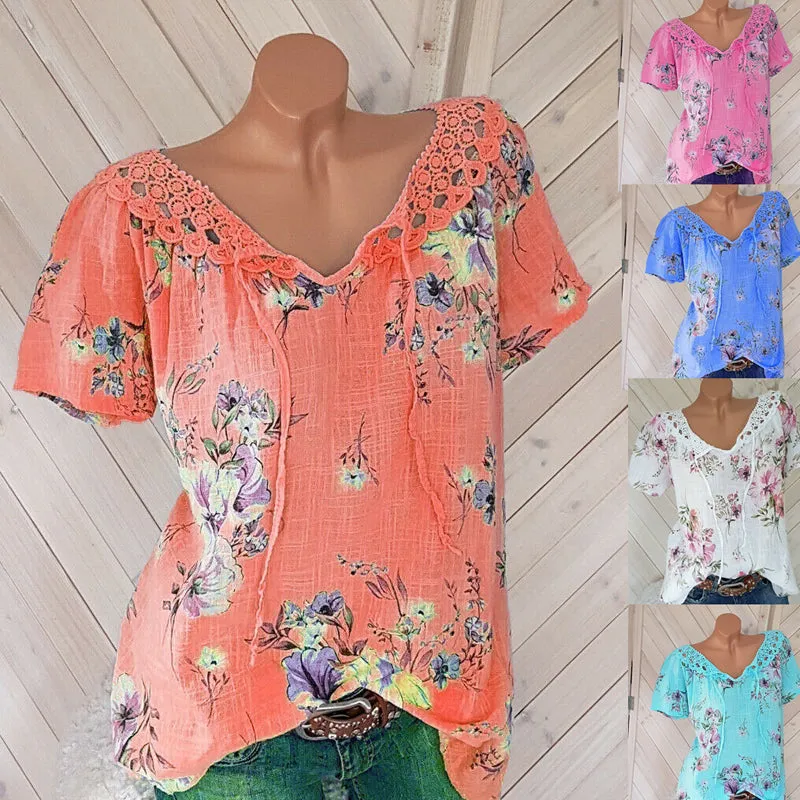 T-shirt con pizzo scollo a V