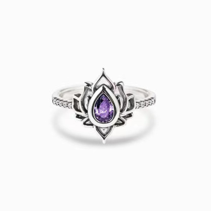 Anello con fiore a forma di goccia d'acqua e anello di loto (pietra preziosa naturale lucidata a mano dal Myanmar)