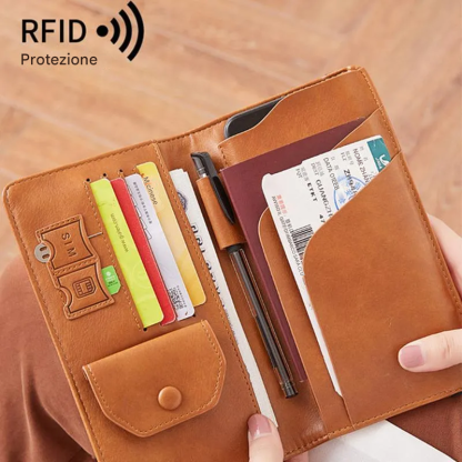 Portafoglio in pelle con blocco RFID