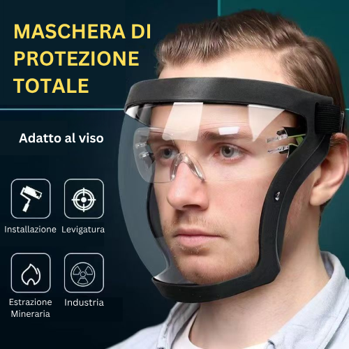 La visiera protegge il viso dalle polveri sottili e dalla nebbia ✓